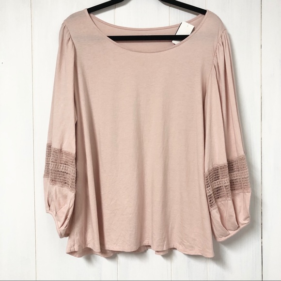 a.n.a Tops - Blush Longsleeve Top w Lace Panels